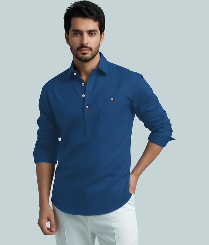 Yugnik Cotton Blend Plain Shirt Style Kurta For Men ( White )
