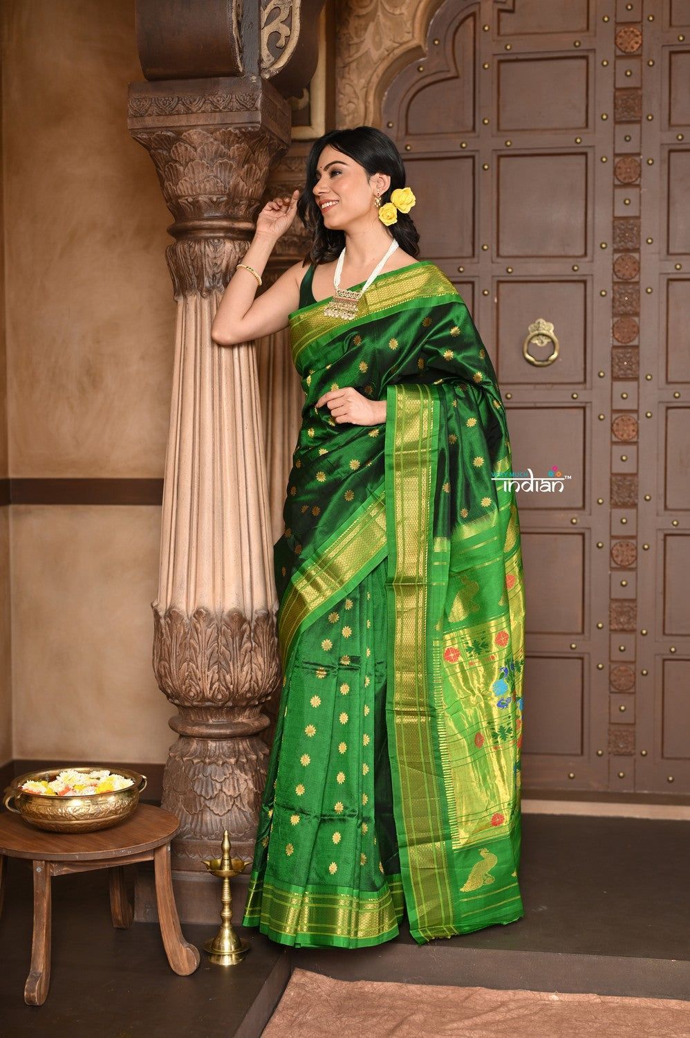 Parampara ~ Handloom Pure Silk Maharani Paithani with Majestic Maharani Pallu in Royal Green