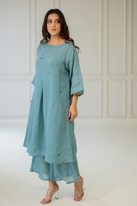 Coastal Lagoon Linen Kurta Set-S