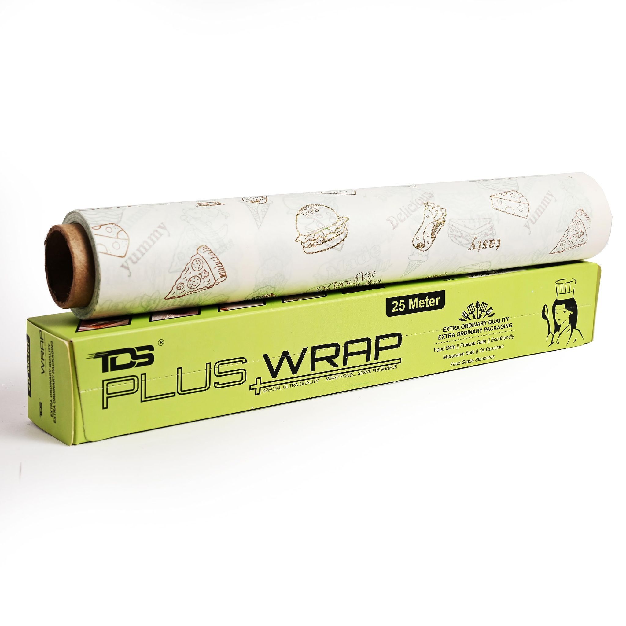 TDS PLUS WRAP 25 Meter Aluminium Foil Paper Wrap for Kitchen, Food Packing, Cooking, Baking Keeps Food Warm, Fresh, Hygienic