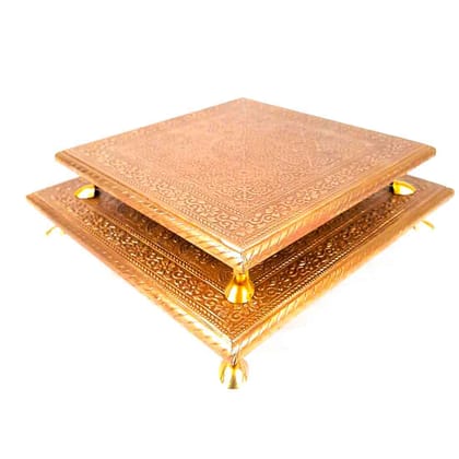 Puja Chowki Bajot | Brass Chauki - For Pooja & Home Decor - Set of 2 ( 10, 12 Inch)