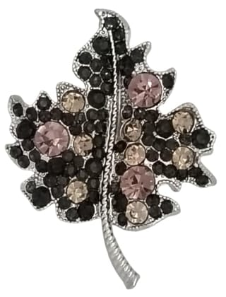 Voici France Men's & Womens Lapel Pin Brooch Tie Pin Boutonniere Stick for Suits tuxedo leafe flower stone studded silver red color Free size - Leaf