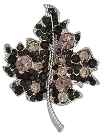 Voici France Men's & Womens Lapel Pin Brooch Tie Pin Boutonniere Stick for Suits tuxedo leafe flower stone studded silver red color Free size - Leaf