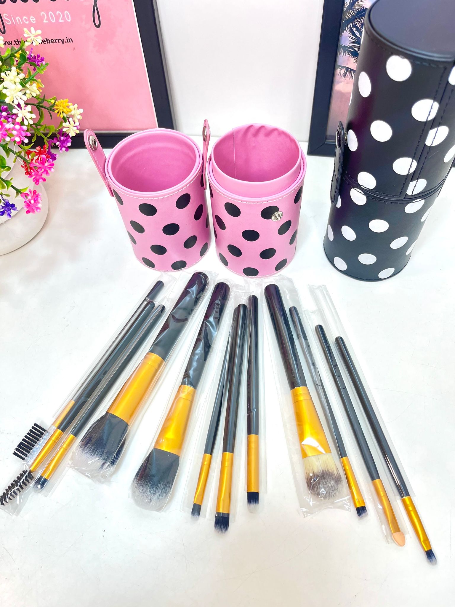 Brush Set of 12 brushes with holder | Brush set-Pink