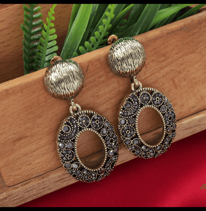 Antique Gold/Silver Plated Rustic Oval Shaped Drop Earring- AER 3618