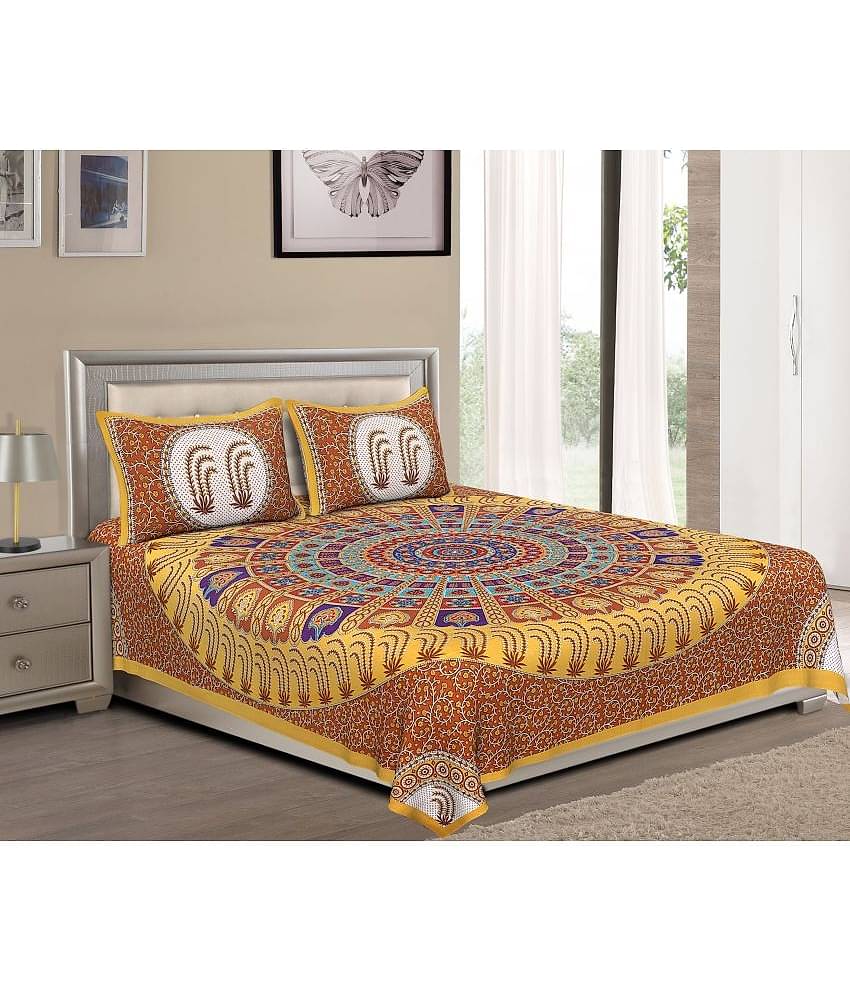 Uniqchoice Cotton Double Bedsheet ( Yellow )