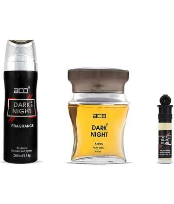 Aco Set of 3 Fragrance, 200ml Dark Night Deodorant Body Spray Body Spray, 60ml Perfume & 8ml Attar For Men