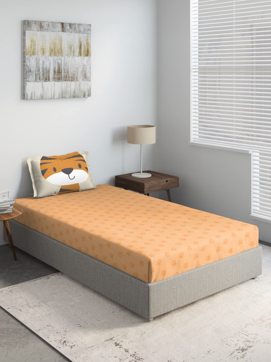 DDECOR - Fable Collection 100% Cotton Conversational Pattern 136TC Single Bedsheet|152 CM X 229 CM| - Orange