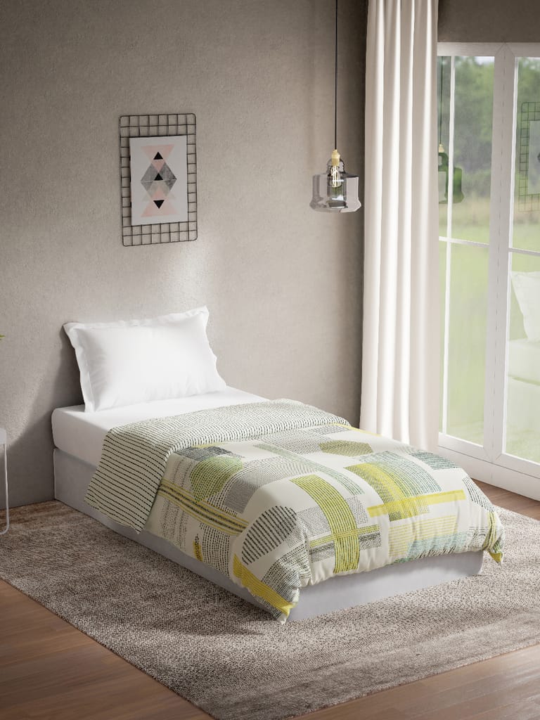 DDecor 100% Premium Cotton Single Reversible Quilt | Geometric 136TC | AC Room, Soft & Comfortable | Perfect For Everyday Bedroom Use | Optima Collection | 152 CM X 229 CM - Multicolor