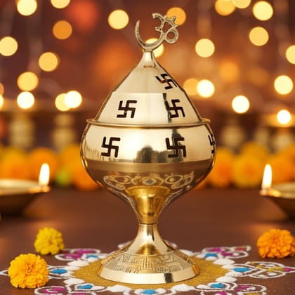 Brass Table Decor Oil Lamp Om Pakija Deepak  - Decorative Brass Diya for Gift Purpose, Height : 5 Inch (ZMAS164 G)