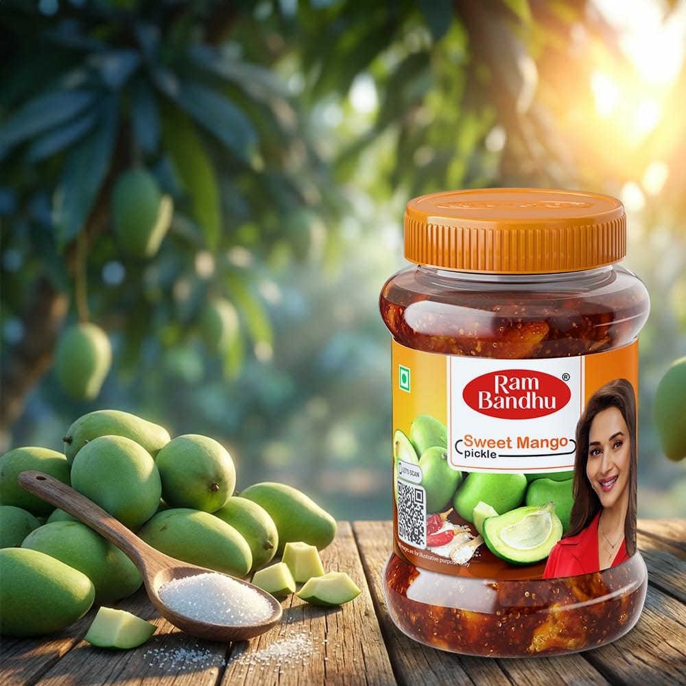 Ram Bandhu Sweet Mango Pickle 500gm X 2 | Pack of 2 | Deliciously Sweet & Tangy | Aam Ka Achar Ripe Mangoes | Rich Traditional Flavor | Perfect with Meals & Snacks | Pack of 2 for Extended Enjoyment