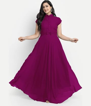 JASH CREATION Women Georgette Solid Gown ( Wine )