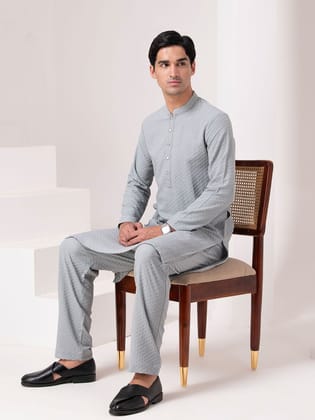 Frost Grey Textured Kurta Set