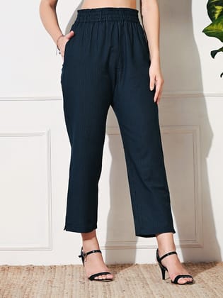 Navy Stripe Straight Fit Trousers-S