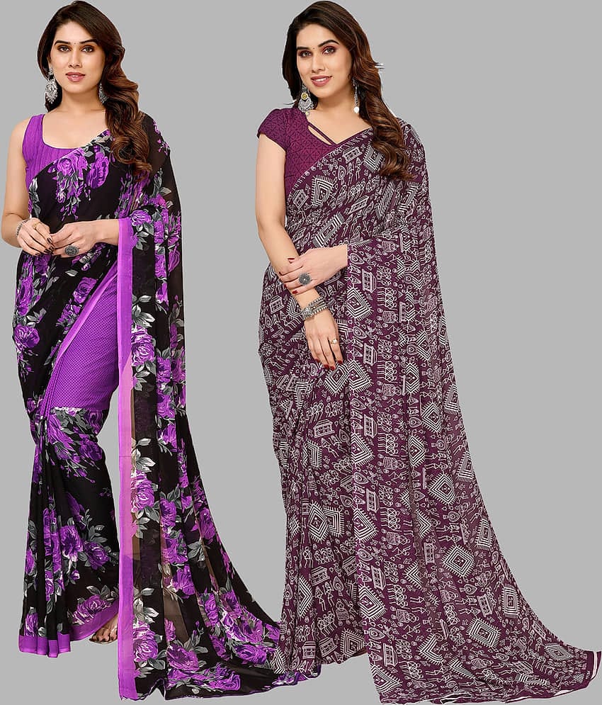 ANAND SAREES Georgette Printed Saree With Unstitched Blouse Piece ( Multicolor )