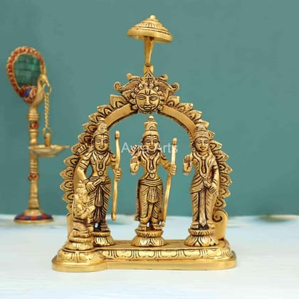 Brass Ram Darbar With Makara Thoranam Ram Parivaar Family Lord Ram Sita Laxman Hanuman Idol - 9.5 Inch Height