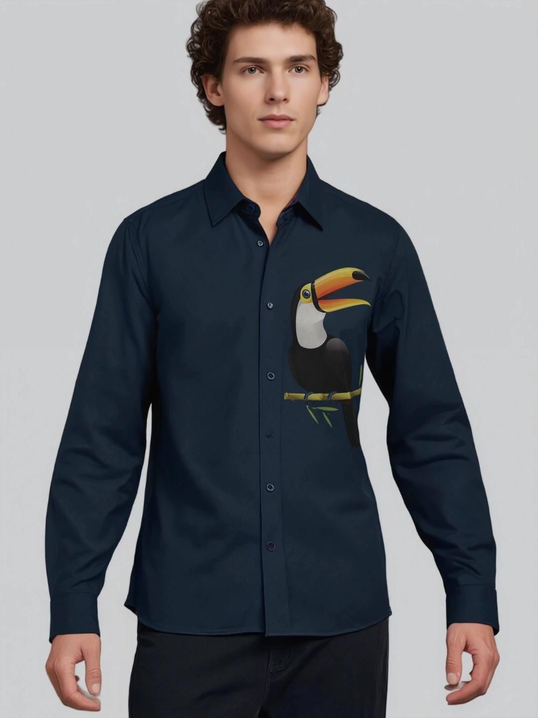 Navy Printed Casual Shirt-NAVY / S