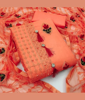 Gazal Fashions - Unstitched Orange Cotton Blend Dress Material ( Pack of 1 )