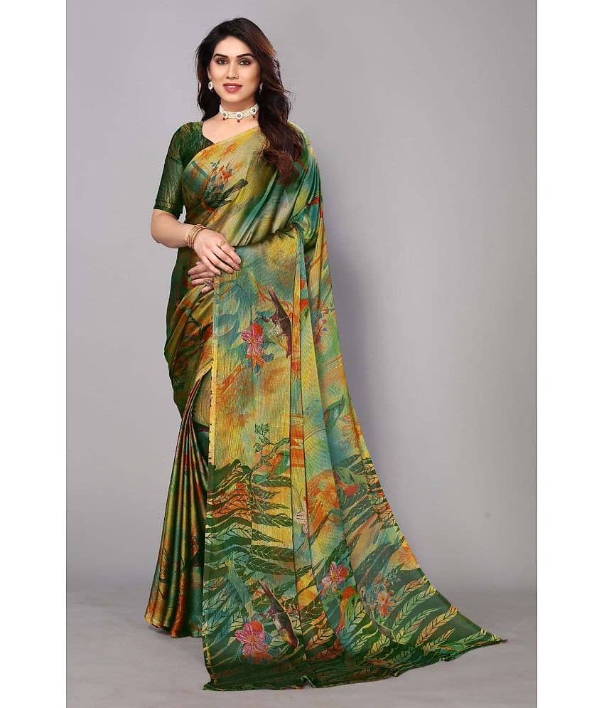 FABMORA Chiffon Printed Saree With Unstitched Blouse Piece ( Multicolour )