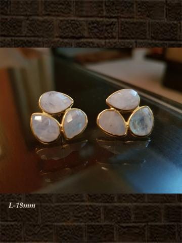 Sterling silver Three leaf Rainbow moonstone checker studs