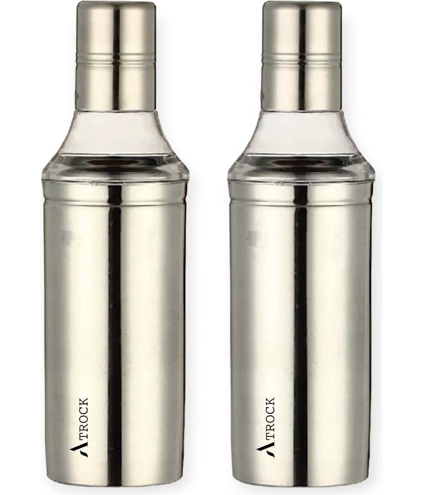ATROCK - Oil Dispenser 1litre Steel Silver Oil Container ( Set of 2 )