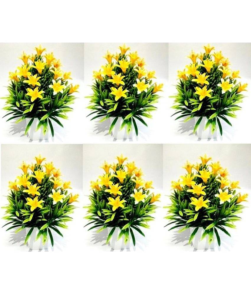 Green plant indoor Multicolor Artificial Flower Multicolour Greens With Pot Plastic - Pack of 6