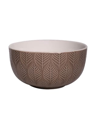 Beige Ceramic Bowl - 580Ml, Leaf Pattern