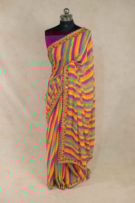 Elegant Georgette Leheriya Print Saree with Gota Work Fancy Border