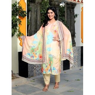 KurtaKraze Women's Maslin Silk Kurta Pant And Dupatta Set