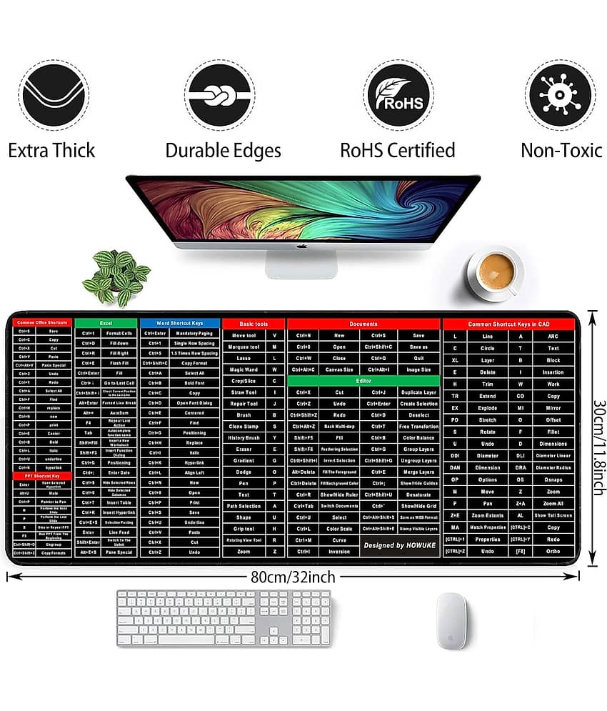 Shortcut Keys Mouse Pad Gaming Mats for Office Keyboard PC Mousepad Mat Mousepad  (Black)