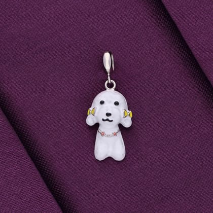 Sterling Puppy White Silver Charm Pendant-White (Enamel) / Silver