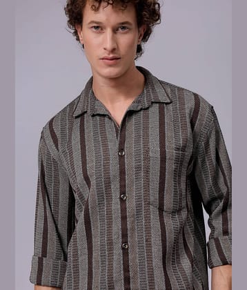 The Indian Garage Co. 100% Cotton Relaxed Fit Striped Full Sleeves Men's Casual Shirt - Khaki ( Pack of 1 )