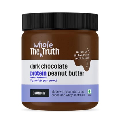 The Whole Truth, No Added Sugar Dark Chocolate Protein Peanut Butter, 325G With 9G Protein Per Serve, Crunchy