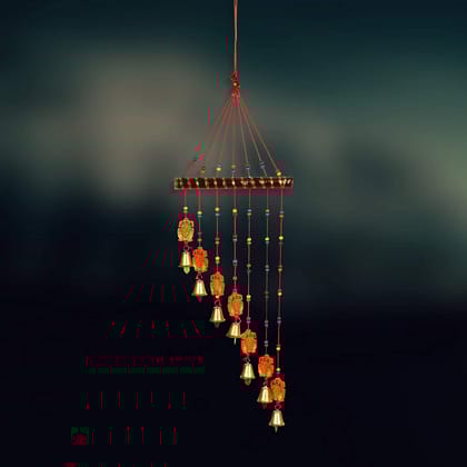 DreamKraft Ganesh Wooden Hanging Windchime (77 cm, Yellow)