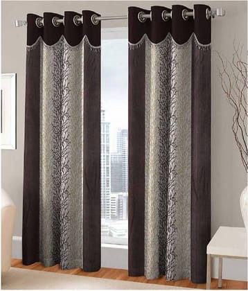 Phyto Home Floral Semi-Transparent Eyelet Long Door Curtain 9 ft Pack of 4 -Brown