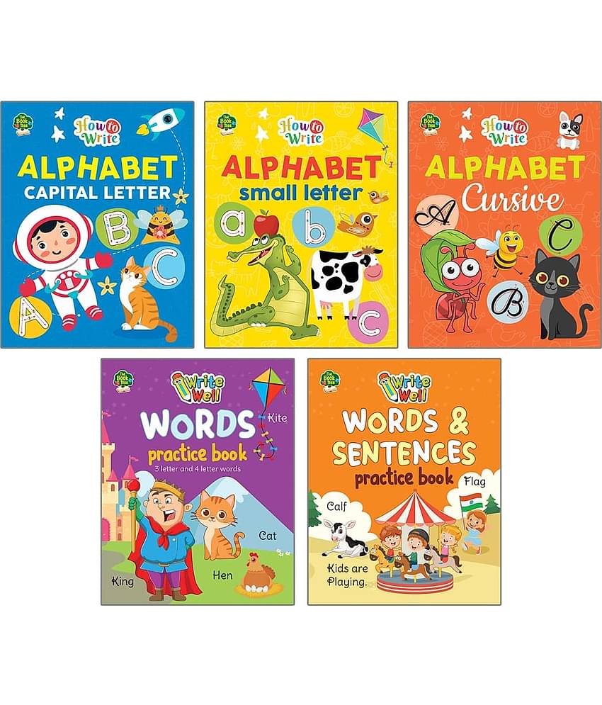 Writing Practice Books (Set of 5 Books) Fun in Writing English Capital, Small, Cursive letters, Numbers and Hindi Alphabets [Staple Bound]