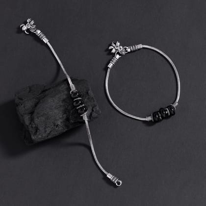 Black Color Oxidised Anklets-Length: 25.00 CM x Width: 1.00 CM / Black / Alloy With Good Quality Silver Plated
