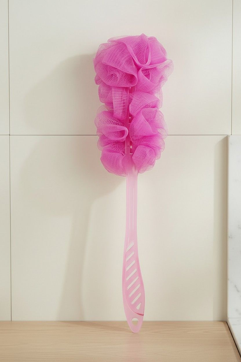 Vivin Long Handle Bath Body Brush Loofa and Shower Sponge (Charm Pink) - Pack Of 1
