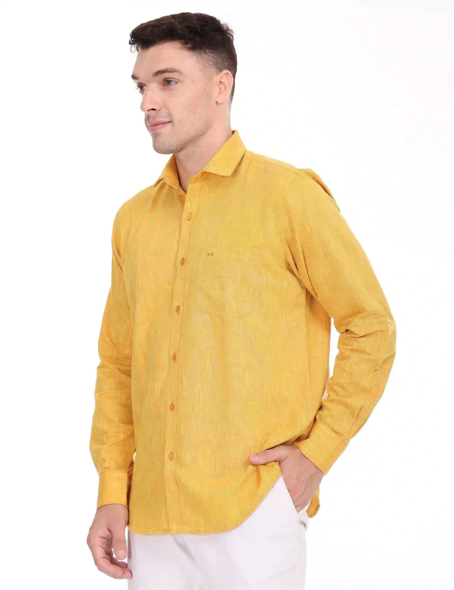 Linseed Cotton Full sleeve shirt for men yellow colour-38