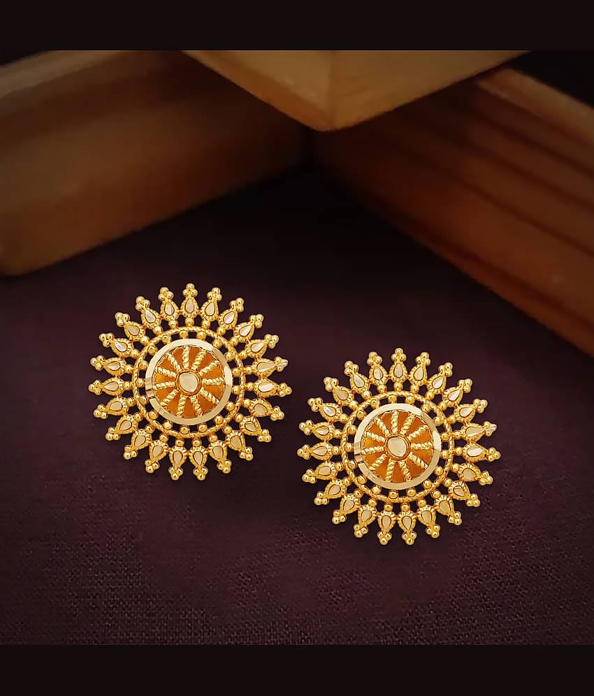 LUV FASHION Golden Stud Earrings ( Pack of 1 )