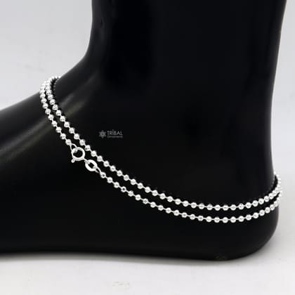 2.5 mm 10.5925 sterling silver beaded/ball chain anklet bracelet amazing light weight delicate anklets belly dance silver jewelry ank611
