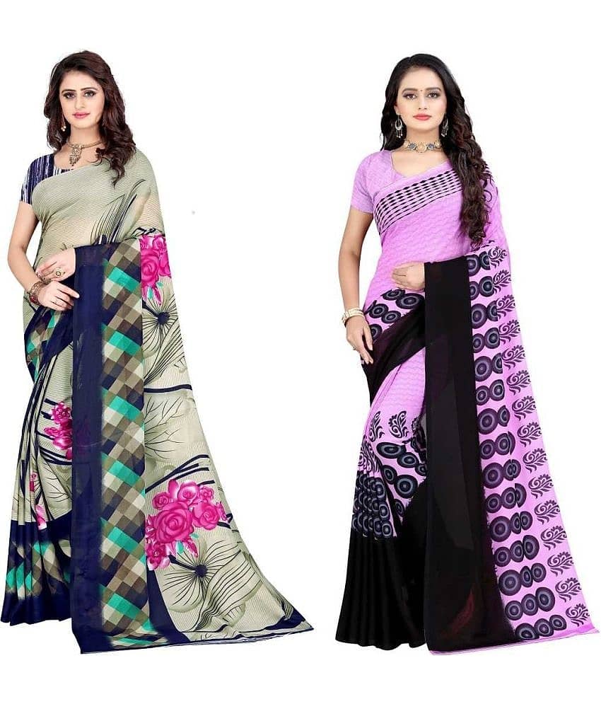 LEELAVATI Georgette Printed Saree With Unstitched Blouse Piece ( Multicolor )