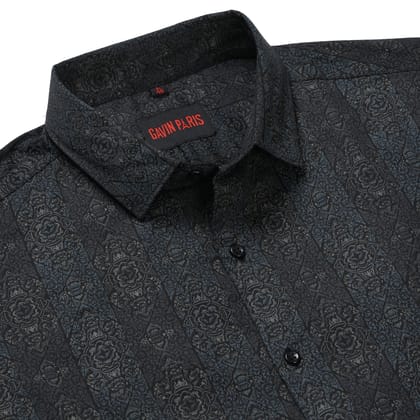 Black Patterned Slim Fit Men's Full Sleeve Shirtt (GP336)-M-38 / Full Sleeve