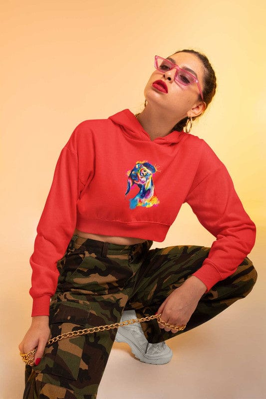 Crop Hoodie (Women) - Tilted Head Rainbow Dog (6 Colours)
