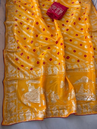 Pure dola silk fabric with beautiful dol zari  zari all over and hand bandej   zari havvy contrast bp suppr Saree