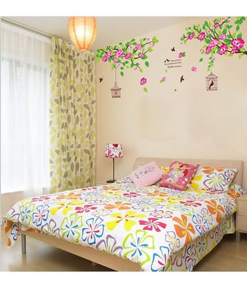 Asmi Collection Wall Stickers Summer Tree Cage Flowers Nature Sticker ( 100 x 180 cms )