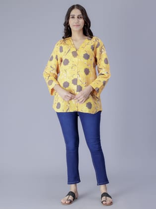 Printed V-Neck Top-S