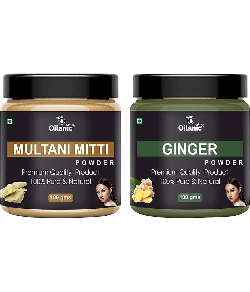 Oilanic Pure Multani Mitti Powder & Ginger Powder For Skincare Hair Mask 200 g Pack of 2