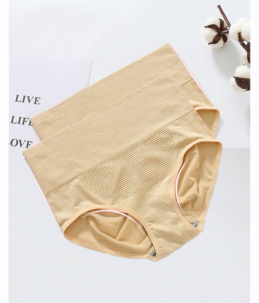 Flenzy Pack of 2 Cotton Boy Shorts For Women ( Beige )