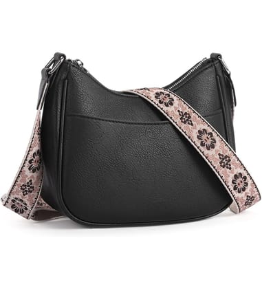 Women's PU Leather Zipper Sling Bag (Black)-PID63982 Women's PU Leather Zipper Sling Bag (Black)-PID63982
